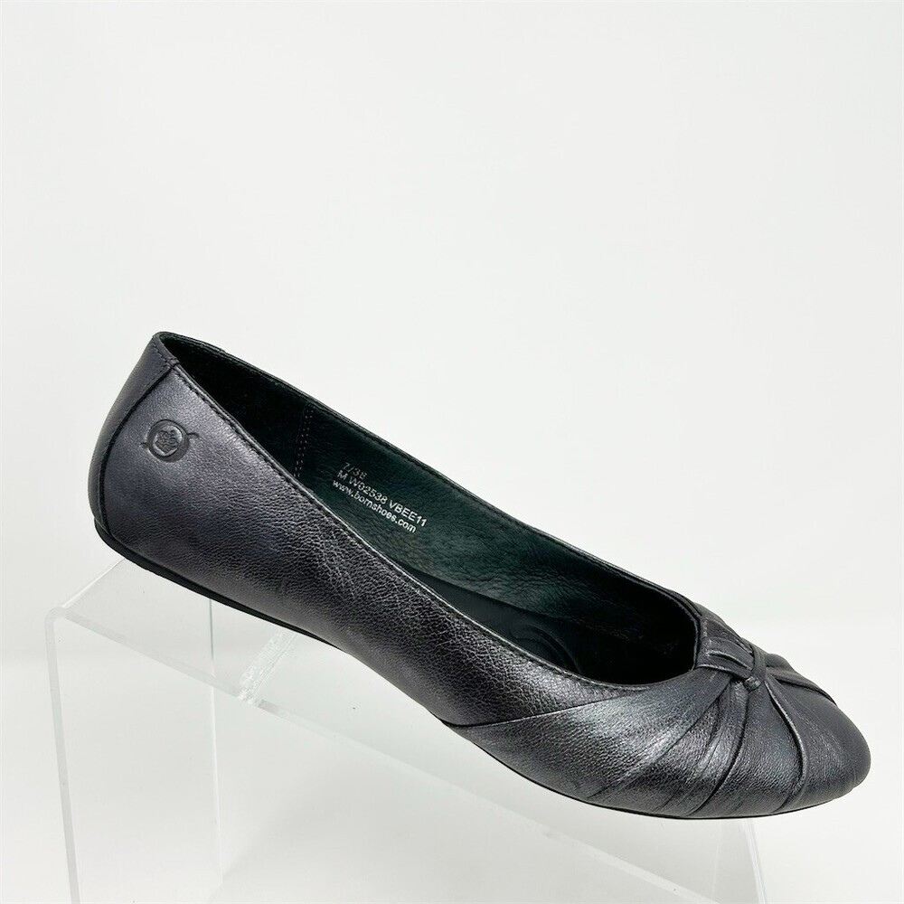 Børn Adeline Ballet Flats Metallic Gray Silver Pleated Knot Toe Slip-On Casual 7